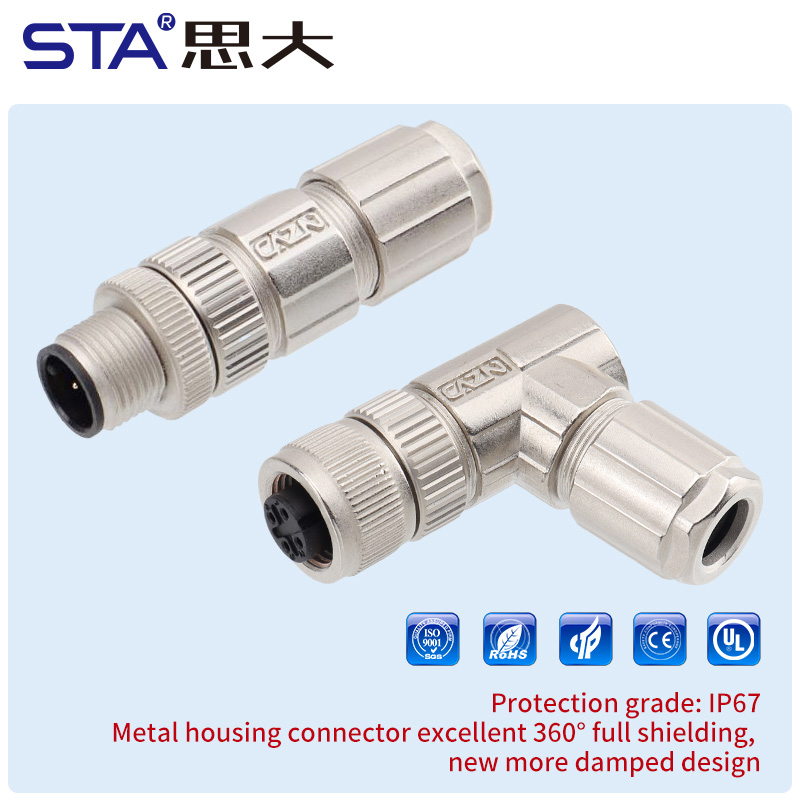 M12 Паяный Металлический Прямой/Угловой IP67 Разъём с PG7/PG9