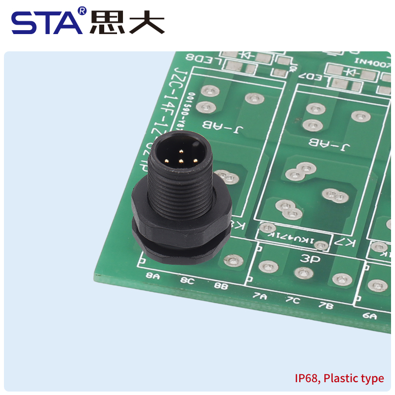 M12 Водонепроницаемые Панельные Пластиковые Разъёмы PCB Переднего/Заднего Монтажа