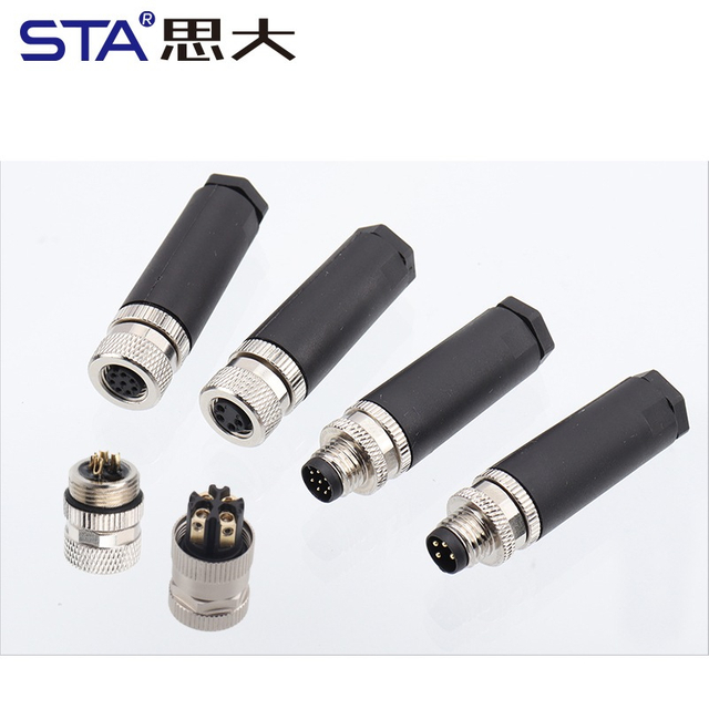 Прямой/угловой пластиковый разъем M8 (папа/мама) с винтовыми клеммами, 3/4 контакта