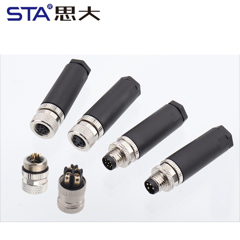 Прямой/угловой пластиковый разъем M8 (папа/мама) с винтовыми клеммами, 3/4 контакта