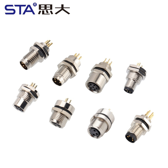 Разъем M8 для печатной платы (папа/мама) с креплением спереди/сзади, 3, 4, 5, 6, 8 контактов