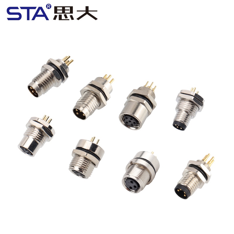 Разъем M8 для печатной платы (папа/мама) с креплением спереди/сзади, 3, 4, 5, 6, 8 контактов