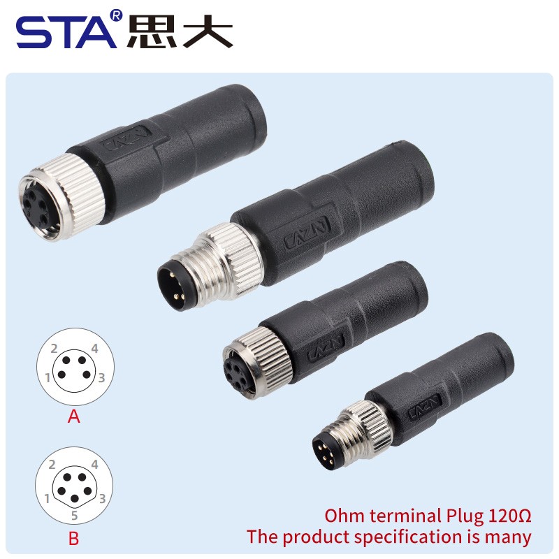 Разъем M8 (папа/мама) с клеммой 120 Ом, 3, 4, 5, 6, 8 контактов