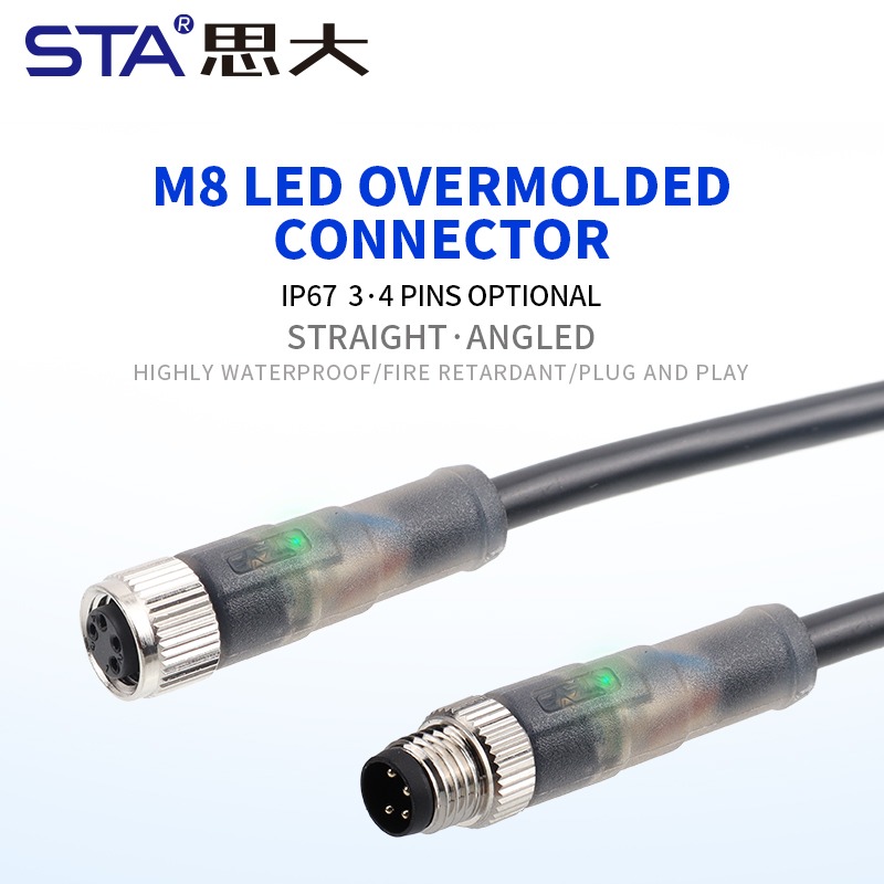 Водонепроницаемый прямой разъем M8 LED «папа-мама» Литой штекерный разъем 3, 4 контакта