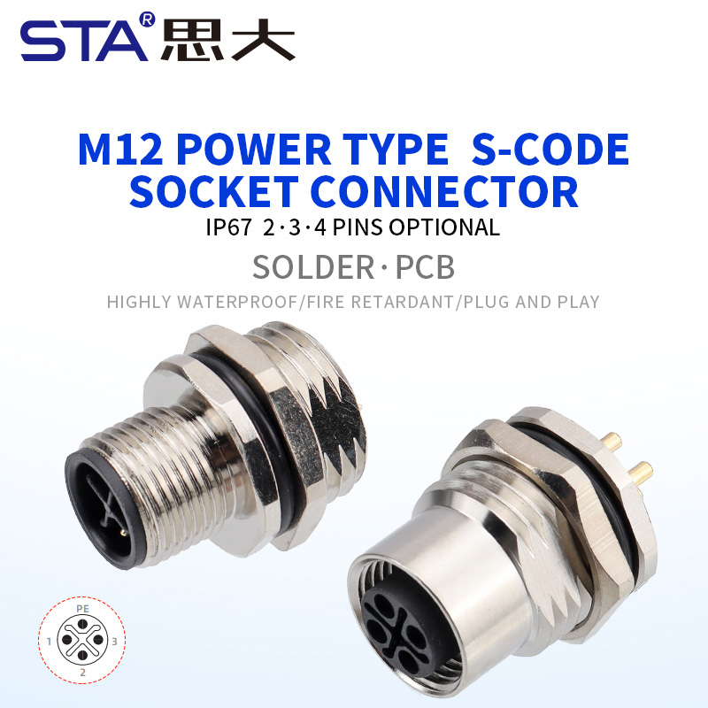 M12 S-code Металлические Панельные Разъёмы 3/4 pin IP67