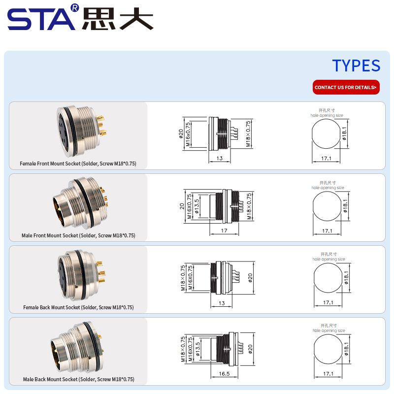 M16 IP67 паяемый панельный разъём розетка/вилка 