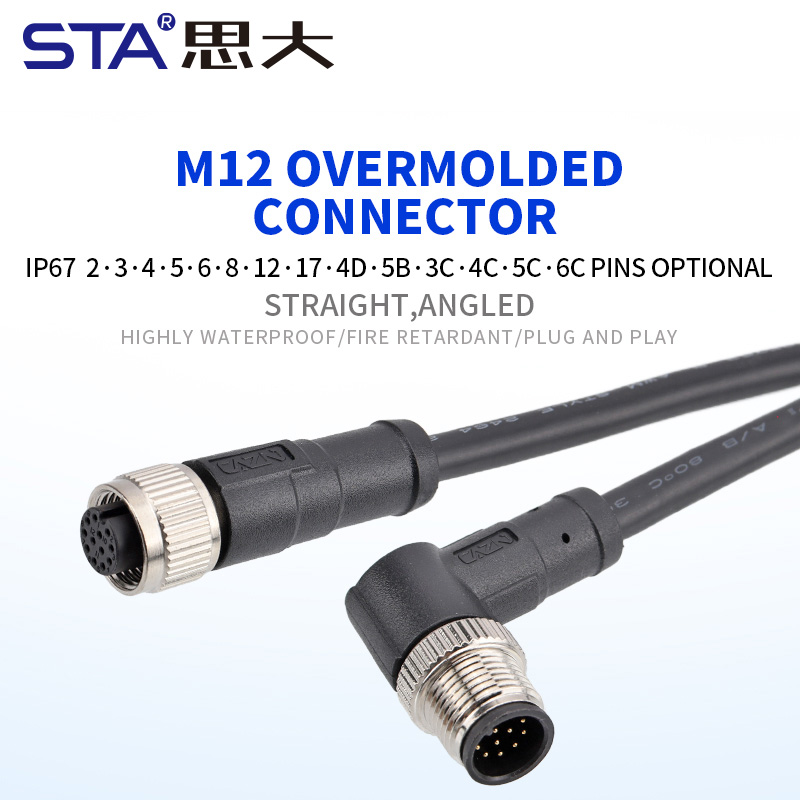 M12 Неэкранированный Литой Прямой/Угловой Разъём с Кабелем PVC/TPU