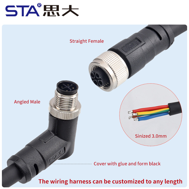 M12 S-Coded Силовой Литой Разъём IP67 Прямой/Угловой