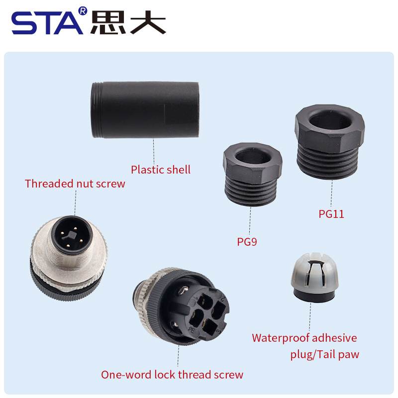 М12 T-код Силовой Прямой/Угловой Пластиковый Разборный Разъём IP67, 60V/12A