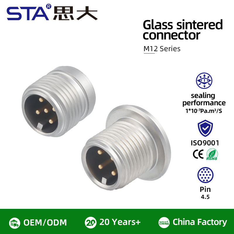 M12 стеклоспечённый герметичный датчик авиационный штекер разъём 316L, 4/5 контактов