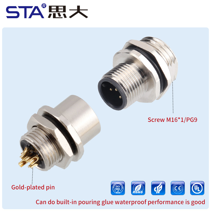 Металлический разъём M12 Solder PG9/M12/M16, фронт/тыл монтаж