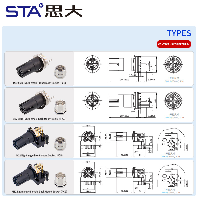 M12 X-Code IP67 Панельный Разъём PCB/SMD Для Данных