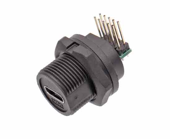 Водонепроницаемая розетка Type-C с резьбой, класс защиты IP67/IP68