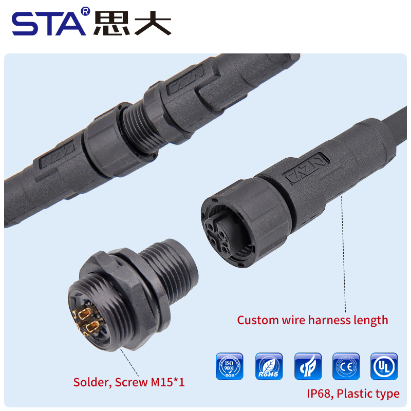 M12 Пластиковый Водонепроницаемый Разъём IP67 Прямой/Угловой, Мужской/Женский, Несекционированный, Полевая Обжимка, Кабель PVC/TPU