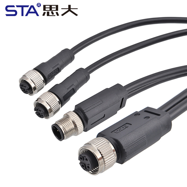 M12 Разветвитель 1–2 (Y-образный) | Мужской/Женский Разъём | Литой Кабельный Коннектор | Водонепроницаемый Промышленный Разъём