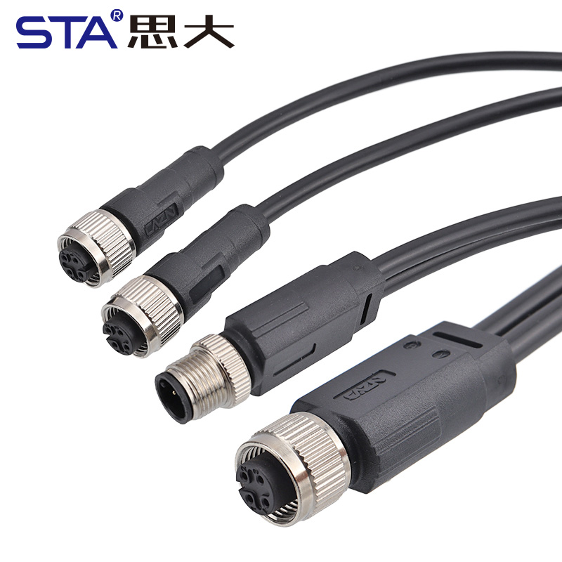 M12 Разветвитель 1–2 (Y-образный) | Мужской/Женский Разъём | Литой Кабельный Коннектор | Водонепроницаемый Промышленный Разъём