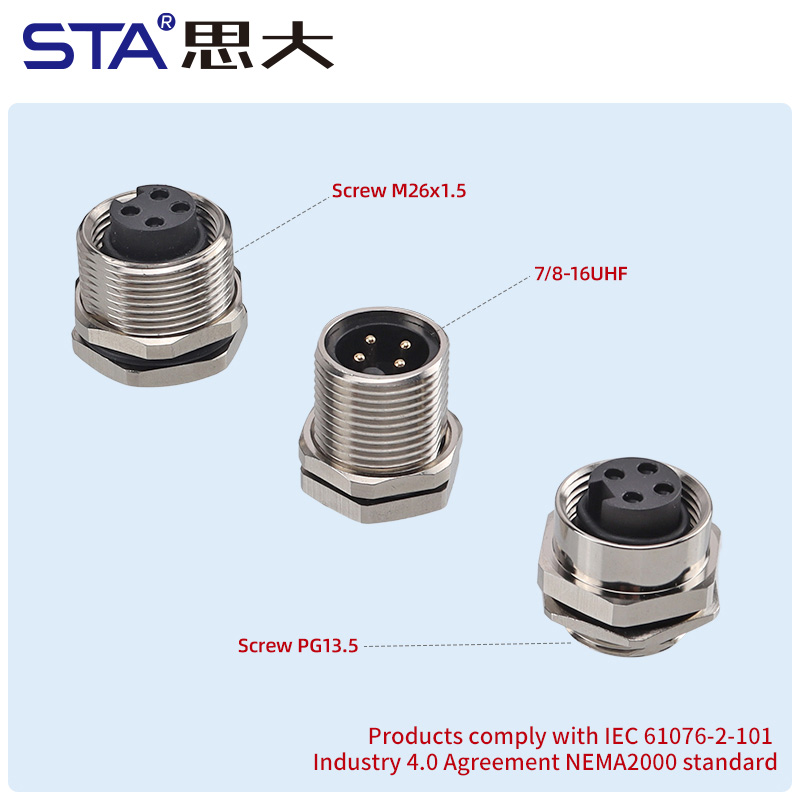 7/8 IP67 металлический панельный подключением пайкой или PCB разъём 3–6 pin