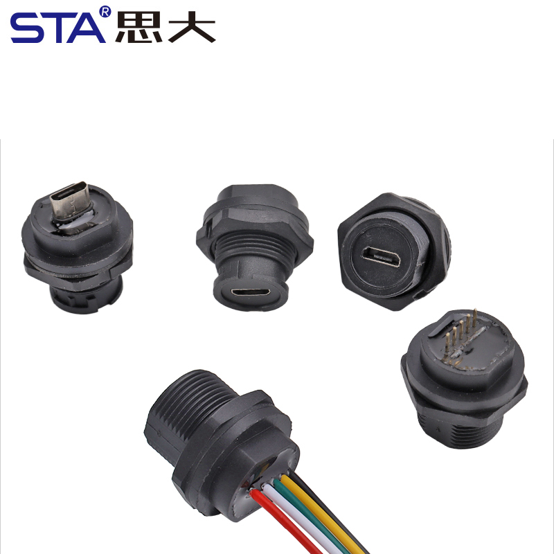 Герметичное гнездо Micro USB с резьбовым соединением, IP67/IP68