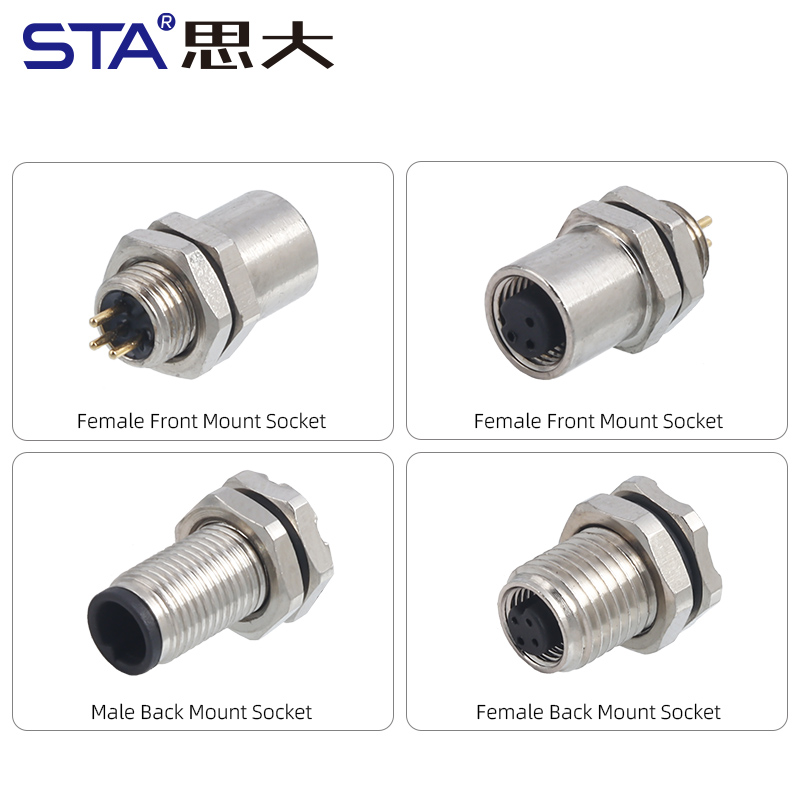 Влагозащищённый разъём M5 для монтажа на плату, 3/4 контакта, фронтальное и тыльное исполнение