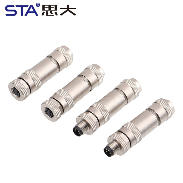 Прямой металлический разъем M8 (папа/мама) с винтовыми клеммами, 3/4 контакта