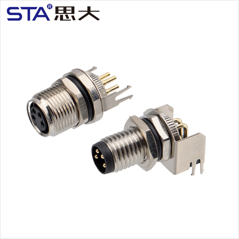 Водонепроницаемый разъем M8 для печатной платы, прямой/угловой, с задним креплением, металлический интерфейс, с заземлением, 3, 4, 5, 6, 8 контактов