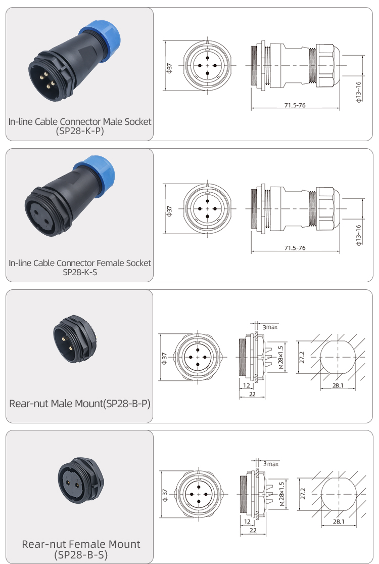 SP28 IP68 Разъем: Промышленный Авиационный Соединитель 45А/380В