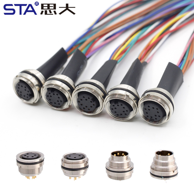 M16 IP67 паяемый панельный разъём розетка/вилка 