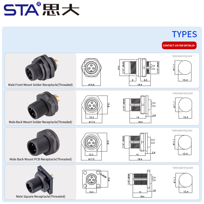 E7 7/16"-28UNS резьбовой панельный разъём Male под пайку/PCB гнездо IP67