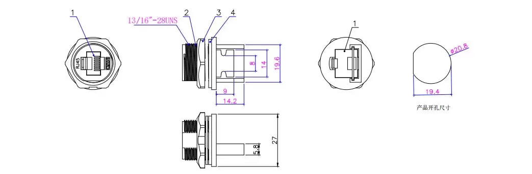 RJ45 Female Board Rear Single Ethernet Port Socket (with a Card Slot at the Tail)