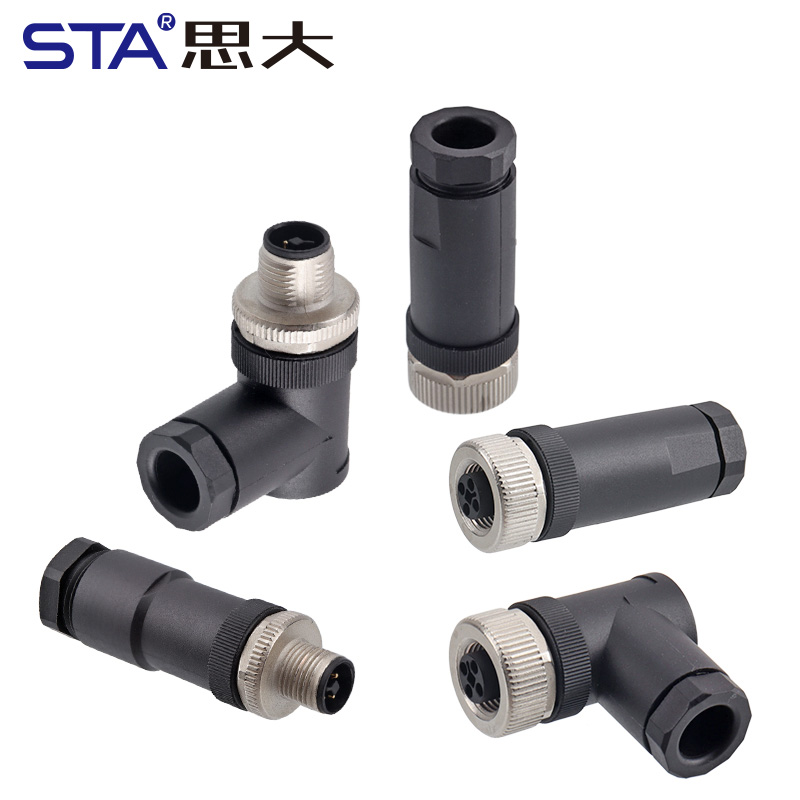 М12 T-код Силовой Прямой/Угловой Пластиковый Разборный Разъём IP67, 60V/12A