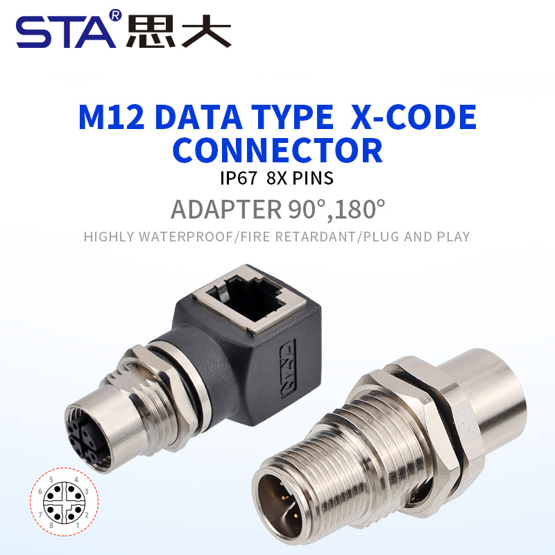 M12 X-Code IP67 адаптеры RJ45 и I-Type — 180° / 90° / металл