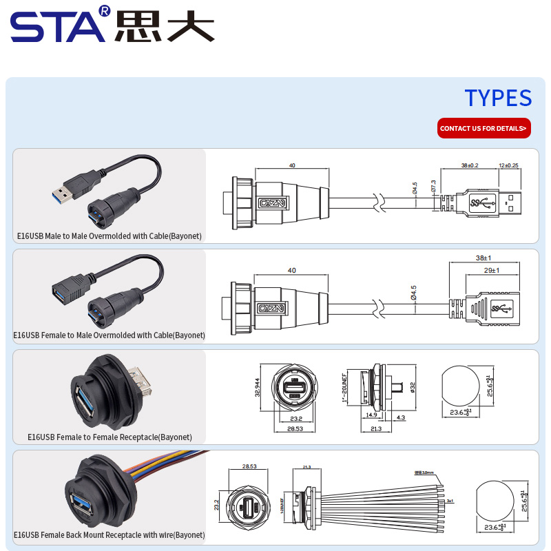  Кабель USB 3.0 с байонетным водонепроницаемым разъемом, литой (опрессованный), IP67/IP68